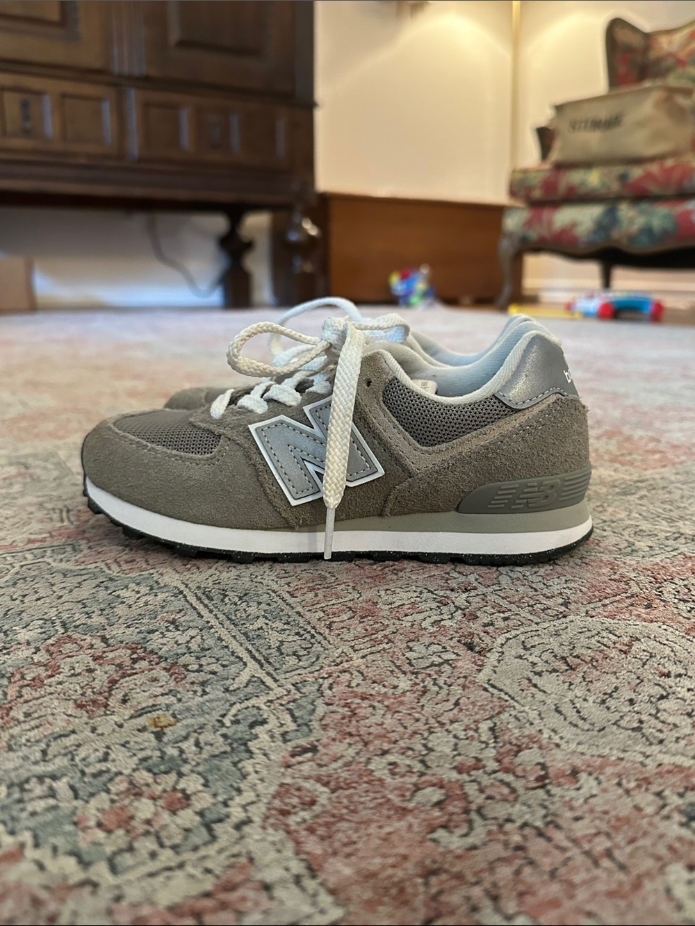 New Balance Kids Taupe Gray Suede & Mesh Sneakers